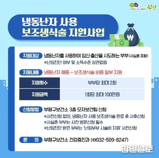 부평구, ‘냉동 난자 사용 보조생식술 지원사업’진행