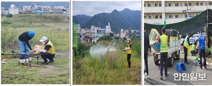 남구 재개발 재건축 정비구역(대명10동 1647-1, 대명3동 1745-9)에 특별방역과 쓰레기 수거 작업을 실시하고 있다.