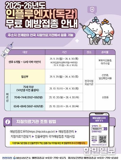 하남시, 9월 22일부터 인플루엔자(독감) 무료 예방접종 본격 실시