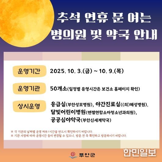 부안군, 2025년 추석연휴기간 응급진료체계 가동