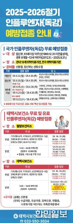 태백시, 인플루엔자(독감) 예방접종 3주