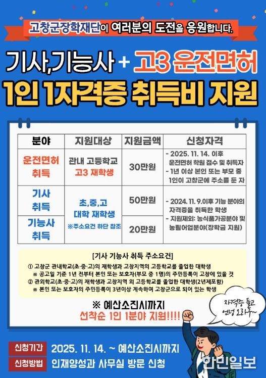 고교 성적우수 장학금 확대·1인1자격 취득 지원