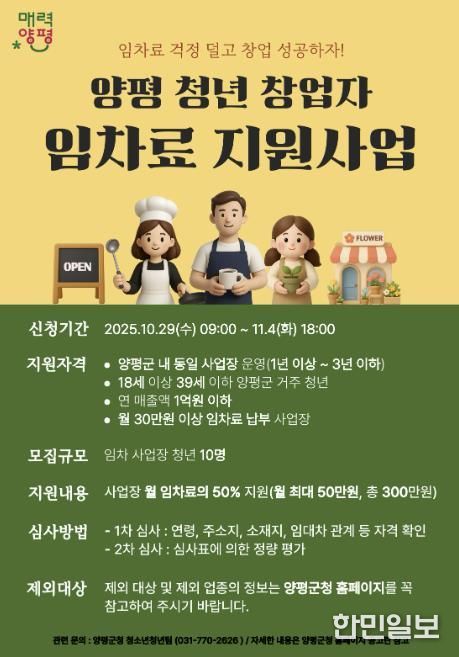 청년 창업자 임차료 지원사업 포스터