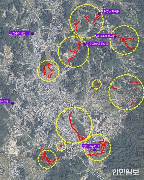 원주처리구역 하수관로 정비사업 위치도