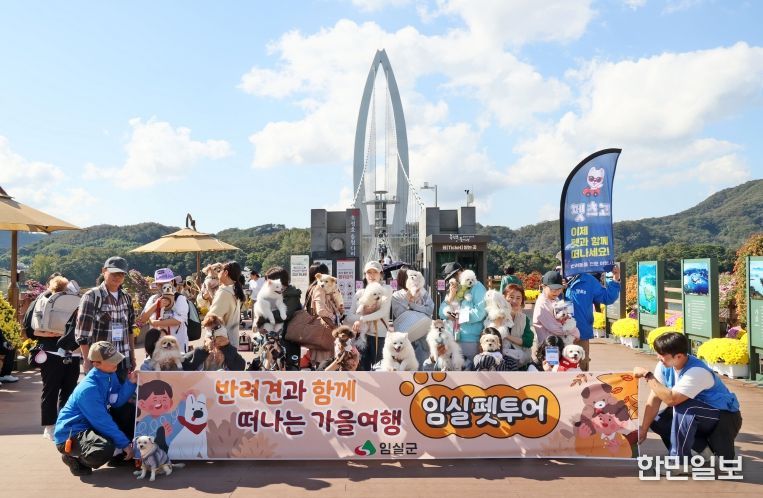 반려견과 함께 특별한 가을 여행 ‘임실 펫투어’…해피댕댕5(옥정호 붕어섬 국화꽃길 걷는 반려견)