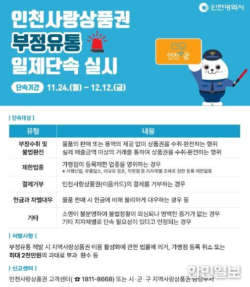 인천사랑상품권 부정유통 일제단속 안내 홍보물