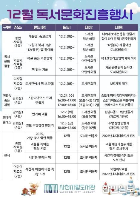 사천시립도서관, 2025년 12월 독서문화진흥행사 운영