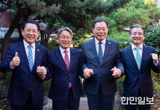 4자 사전협의에 참석한 김영록 전남지사, 강기정 광주시장, 김산 무안군수, 김용범 대통령실 정책실장