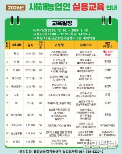 울진군, 2026년 새해농업인실용교육 추진