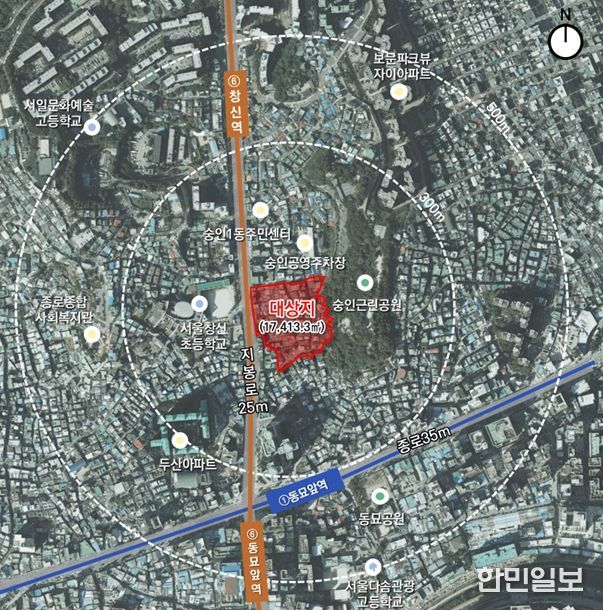 위치도 (종로구 숭인동 61번지 일대 모아타운)