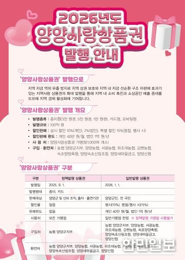 양양사랑상품권 발행 안내 포스터