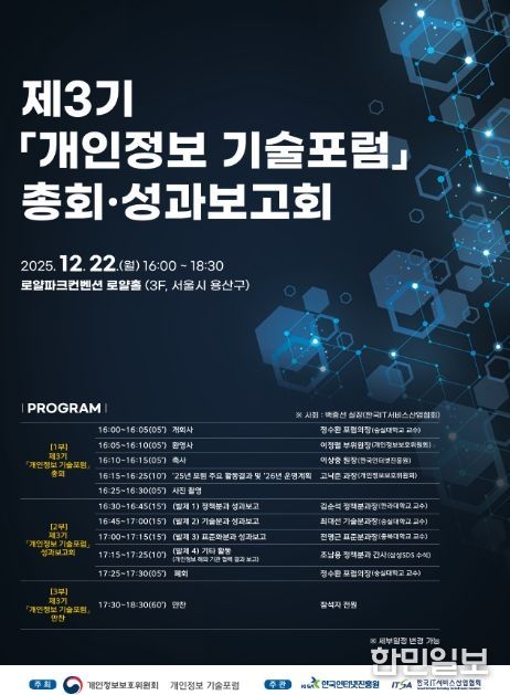 제3기「개인정보 기술포럼」 총회·성과보고회 포스터