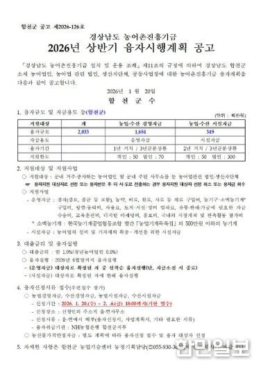 2026년 경상남도 농어촌진흥기금 융자시행계획