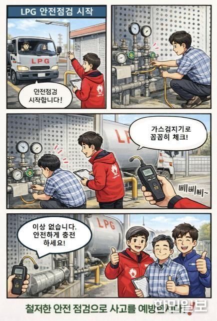 가스 안전점검 관련 4컷 만화(AI 이미지생성, 챗지피티)