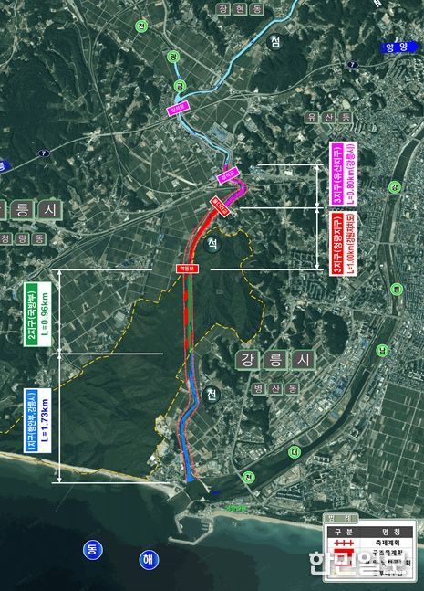 강릉 섬석천 지방하천 재해예방사업 현황도