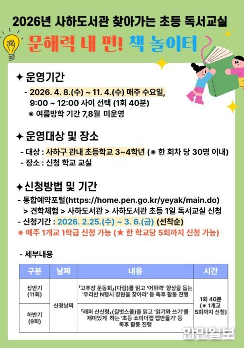 2026년 찾아가는 초등 독서교실 ‘문해력 내 편! 책 놀이터’ 프로그램 포스터