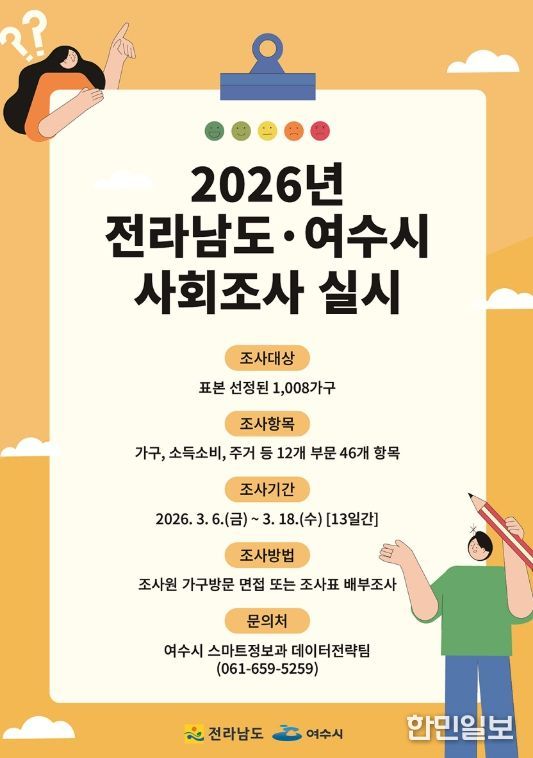 3월 6일부터 ‘전라남도·여수시 사회조사’ 실시