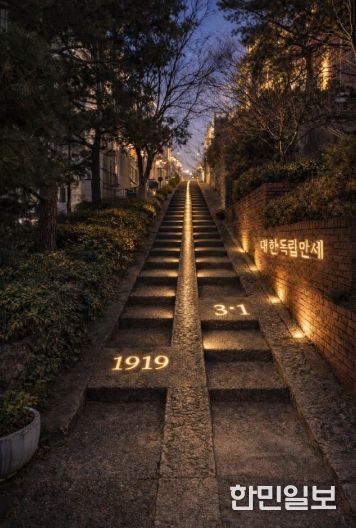 대구 중구, 야간관광 활성화 사업 공모 선정…청라언덕 3‧1만세운동길 빛으로 재탄생(3‧1만세운동길 고보조명 연출 챗지피티 생성 이미지)