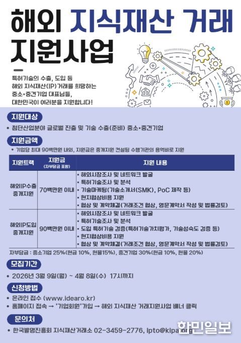 2026년 '해외 지식재산 거래 지원사업' 모집 공고문