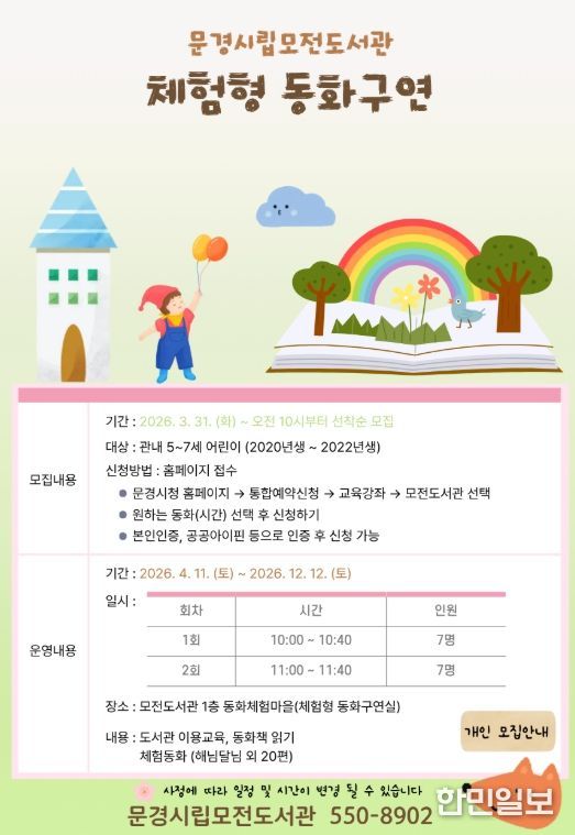 문경시립모전도서관, 체험형 동화구연 상반기 운영