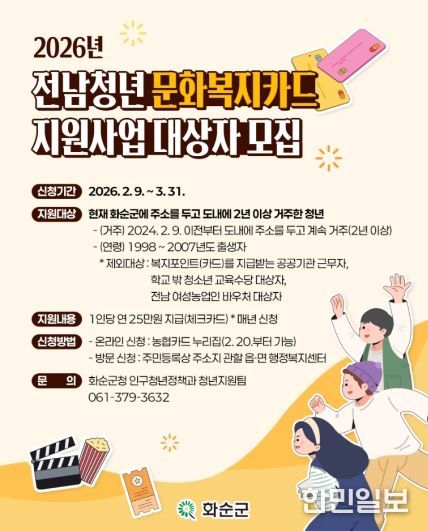 전남 청년 문화복지카드 지원사업 홍보 포스터