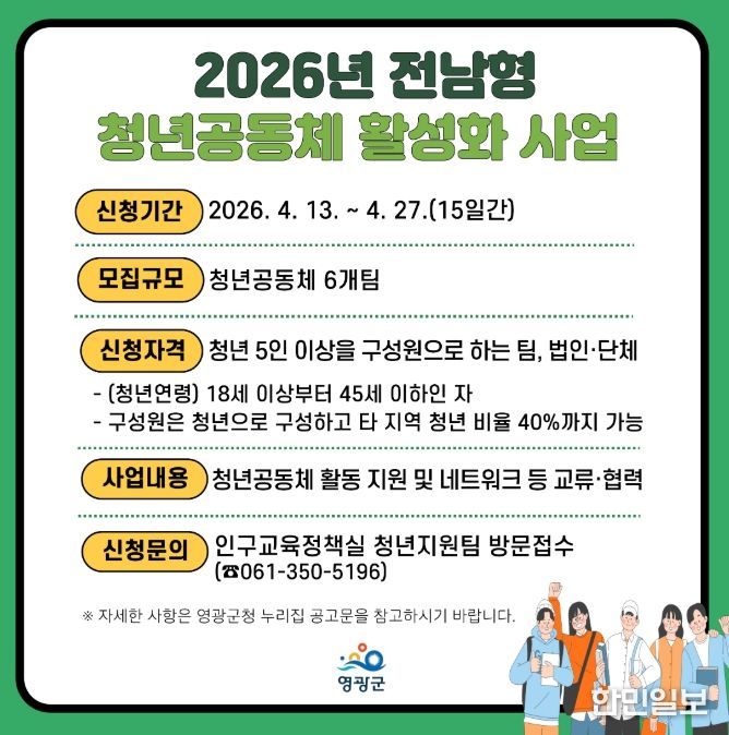 ‘2026년 전남형 청년공동체 활성화 사업’참여팀 모집