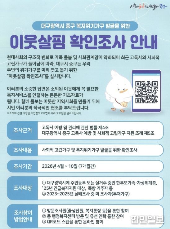 고독·고립 예방 ‘이웃살핌 확인조사’ 본격 추진